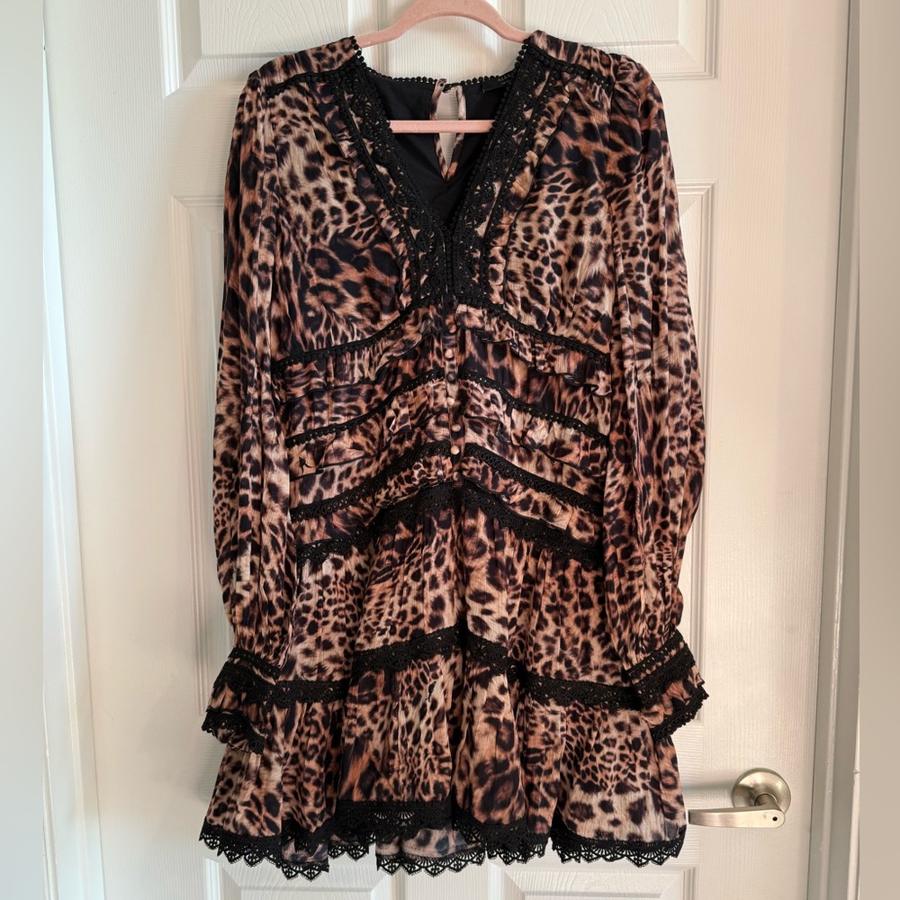 ALL SAINTS Zora Evita Dress New With Tags Brown Animal Print Size 8 - Picture 16 of 16